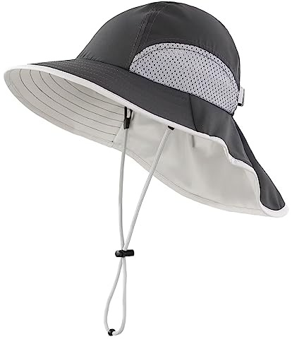 Connectyle Toddler Kids Girls Boys Sun Hat Kids Fishing Hat with Neck Flap Bucket Hat for Summer Beach Hat UPF 50+ Dark Grey