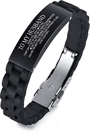 To My Husband Bracelet from Wife,Black Silicone Bracelet Wristband Engraved Love Quote for Boyfriend Future Husband Groom Fiance From Wife Girlfriend, Birthday Wedding Valentines Valentine's Day Gift