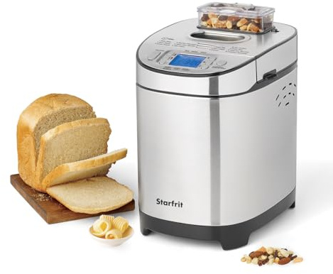 Starfrit Electric Bread Maker - 2lb Loafs - Non-Stick Removable Pan - Automatic Nut Dispenser - 13 Preset Programs - 550W