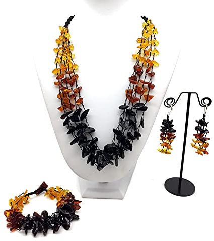 Parure di gioielli in Ambra naturale, collana orecchini bracciale, fatti a mano