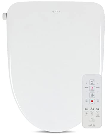ALPHA BIDET UX Pearl Bidet Toilet Seat in Elongated White | Ultra Low Profile | Endless Warm Water | Arced Stainless Steel Nozzle | LED Nightlight | Dryer | Deodorizer | 3 Year Warranty