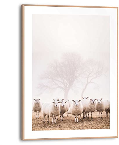 REINDERS Gerahmtes Bild, Schafe im Nebel, Home Office, Bilder, Wanddeko, Room Decor, MDF, Beige, 40 x 30