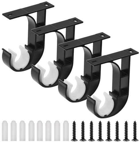 4 Pack Ceiling Curtain Rod Brackets, Heavy Duty Curtain Rod Holders, Ceiling Brackets for 1 Inch Rod, Black Curtain Rod Hooks Rod Hanger
