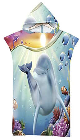 FANSU Surf Poncho de Bain Poncho de Plage, Unisexe Microfibre sans Manches Peignoir de Piscine Serviette pour Adulte Femmes et Hommes Serviette à Changement (Poisson Dauphin,75x110cm)