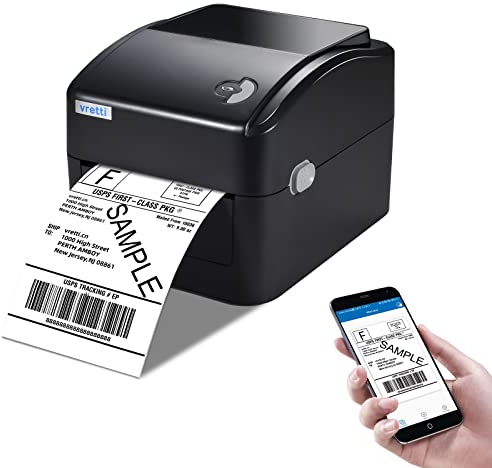 vretti Bluetooth Etikettendrucker, DHL Thermodrucker 4x6 mit XXL-Papierlager | 99,99% Scansicherheit | 3X längere Druckkopflife | Tonerfrei & 70% Kosteneinsparung | USB/Bluetooth (Mobil)