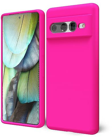 oakxco für Google Pixel 7 Pro Hülle Silikon mit Kameraschutz, Dünn Bunt Gummi Einfarbig Schutz Handyhülle, Slim Weich Matt Handy Hülle, Stoßfest Cute Leuchtend Schutzhülle für Mädchen, Neon Hot Pink