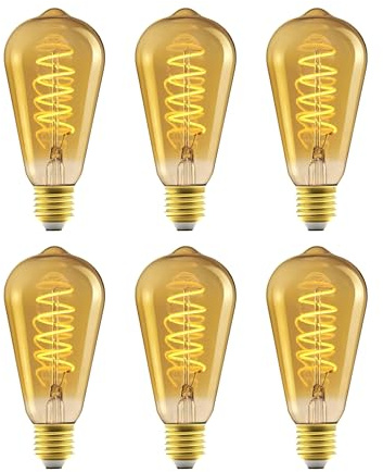 Amazon Basics Lampadina LED vintage E27, in vetro ambrato, dallo stile antico retrò, ST64, 4 W (equivalente a 25 W), 1800 K, luce ultra calda per la decorazione, confezione da 6