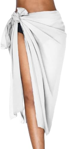 UMIPUBO Beach Sarong for Women Swimwear Bikini Cover Up Chiffon Wrap Sarongs Beach Pareo Long Skirts Dress Elegant Summer Swimsuit Cover-ups Scarf Shawl Beachwear(White, One Size)