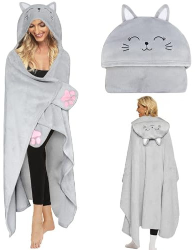 Chinchilla Kuscheldecke Grau, Kuscheldecke Flauschig 150 x 125 cm, Decke mit Ärmeln und Kapuze, Chinchilla Sofadecke Geschenke für Frauen, Chinchilla Tragbare Decke, für Sofa, Büro, Süße Chinchilla