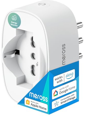 Meross Presa Italiana WiFi Smart Power con Monitor di Energia, Presa Intelligente Compatibile con Apple HomeKit, Alexa e Google Home, Funzione Timer, Telecomando 3840 W 16