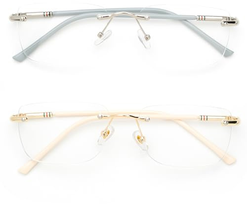 BAMINX Lot de 2 paires de lunettes tendance sans monture - Sans ordonnance - Verres transparents - Pour homme et femme, Doré/argenté