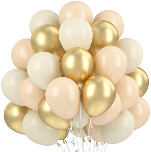Luftballons Beige Gold Apricot, 60 Stück 12 Zoll Metallic Gold Sand Weiß Cream Ballons, Weiß Goldene Aprikose Latex Luftballons Set für Geburtstag Baby Shower Hochzeit Party Dekoration
