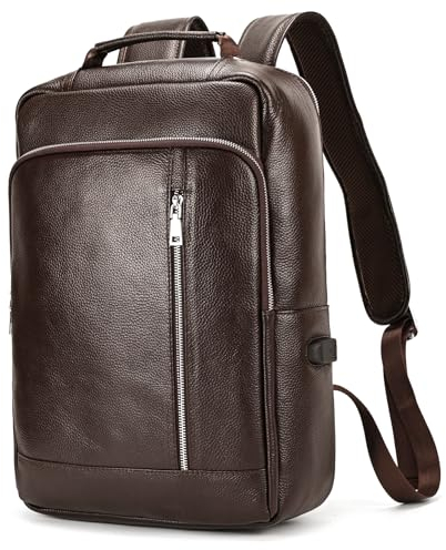newsbirds Leder Rucksack Kurierrucksack für Herren Damen Laptoprucksack 14 Zoll aus Rindsleder Fahrradrucksack Schulrucksack für Uni Arbeit - 8028 braun