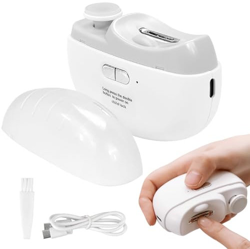 Tagliaunghie elettrico, 2 in 1, tagliaunghie elettrico e lucidatore, tagliaunghie automatico con 2 velocità, luce LED, conservazione del chip, batteria ricaricabile da 500 mAh, sicuro per neonati
