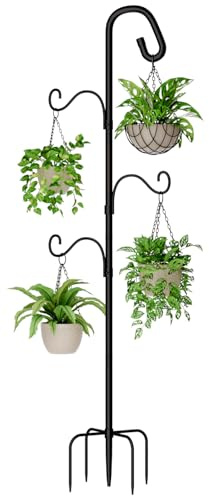 Bamworld Gancio da Pastore da Esterno 120cm per Piante Sospese - Supporto per Giardino Robusto con 4 Ganci Regolabili - Per Vasi di Fiori, Mangiatoie per Uccelli, Lanterne e Decorazioni