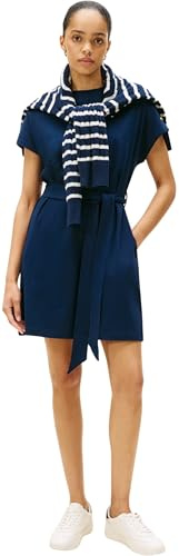 Tommy Hilfiger Vestido Mujer Gold Button Jersey con cinturón, Azul (Dark Night Navy), XXL
