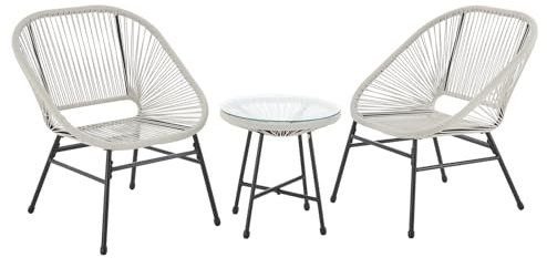 SVITA Tulum Balkon-Möbel 3-TLG. Garten-Möbel Set Balkonstühle mit Tisch Weiß