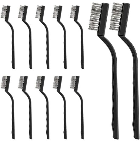 Small Wire Brush for Cleaning Rust - 12 Pcs Wire Brushs Set Plastic Handles - Mini Stainless Steel Wire Brush with Hanging Hole for Welding Slag, Metal Work, Rust, Greasy Dirt