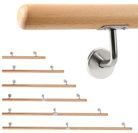Jaxguom pasamanos de madera para escaleras de 200 cm, barandilla para escaleras con Ø 42 mm, pasamanos de pared para escaleras con montaje lateral, incluye soportes de pared, material de montaje