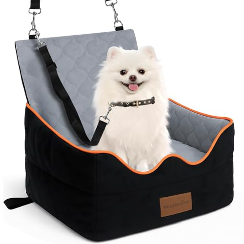 wagnation Dog Car Seat for Small/Medium Dogs Under 35lbs, Pet Booster Seat with 4In Memory Foam Cushion, Fully Detachable and Washable, Travel Dog Carseat with Storage Pocket and Safety Belt
