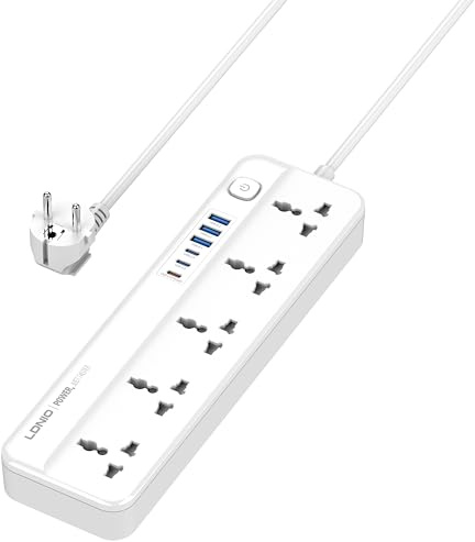 MANTO Steckdosenleiste mit 5 Universal Steckdosen & 6 USB Ports (3× USB-C PD 20W + 3× USB-A), 2500W Mehrfachsteckdose mit Schalter, Überspannungsschutz, 2M Kabel für Zuhause Büro Reisen.y