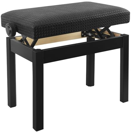 Korrie Home Adjustable Piano Bench, Waterproof Synthetic Leather Padded Seat, with 2.4 inch Thicken Soft Cushion, Wooden Piano Stand for Keyboards Piano Guitar, 22x13.4x20.5 Black