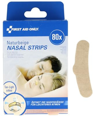 First Aid Only Nasal Strips Natural Beige Pack of 80 | Anti Snoring Nose Plasters One Size 61 x 19 mm | Snoring Stopper Nose Strips in Value Pack | P-10075 00