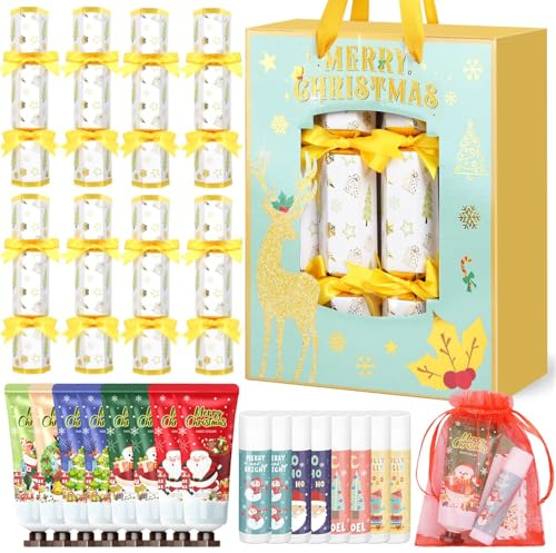 iZoeL 8 pezzi Regali Natale Crackers Set - Crema Mani Balsamo Labbra, Regalo Festosa con Biglietto Auguri, Idee Regalo Natale & Riempibile & Divertimento, per Famiglia Amici Colleghi (No Snap)