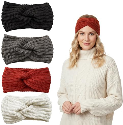 4 Pcs Ear Warmer Headband, Winter Headbands for Women, Knitted Headband Women, Winter Accessories, Headbands Winter Gifts for Womens Girl Sports Skiing Running