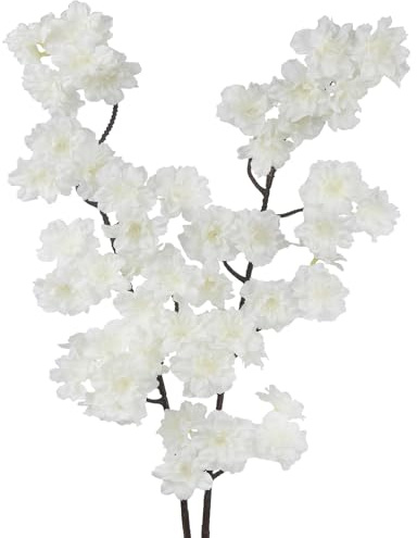 CEWUDA 2 Pezzi Fiori Artificiali di Ciliegio Rami Bianco Fiori Finti Lunghi Steli Seta 105 cm per Composizioni di Vasi Tavoli da Matrimonio Giardino Bouquet da Sposa Partito Decorazione