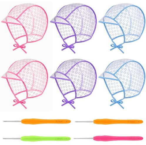JJUNW Highlight Cap for Hair, 10 Pcs Highlighting Caps with 4 Plastic Hooks, Hair Coloring Frosting Cap for Highlights, Salon Hairdressing Tool Supplies (Purple/Blue/Pink)