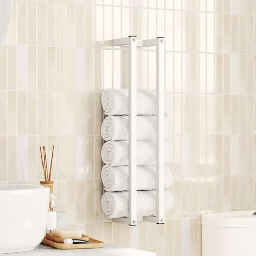 LoogCape handdukshållare vit 12,5 x 12,5 x 60 cm stål väggmontering rostfri platsbesparande för badrum kök WC dusch tvättställ tillbehör