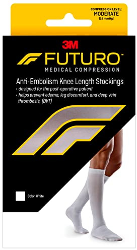 FUTURO Anti-Embolism Knee Length Stockings, Extra Large Regular, White. Moderate (18 mm/Hg)