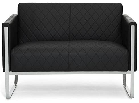 hjh OFFICE Lounge-Sofa 2-Sitzer Aruba Step Kunstleder Polstersofa Couch modern mit Metallgestell, 111 x 78 x 71 cm, Schwarz