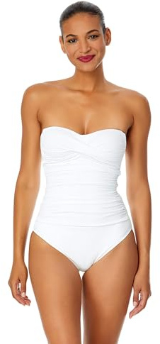 Anne Cole Women's Front-shirred Bandeau One-piece One Piece Swimsuit, White, 18 UK