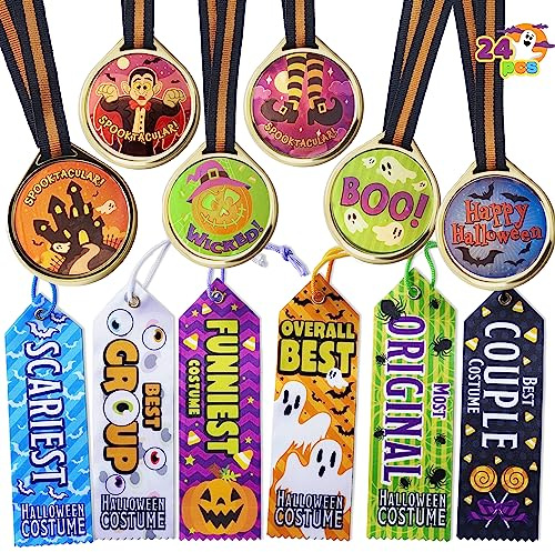 JOYIN 24 pièces Trophées Médaille Halloween et Rubans de Trophées pour Remise de prix d'Halloween Récompenses pour Concours de Célébration et d'Épouvante