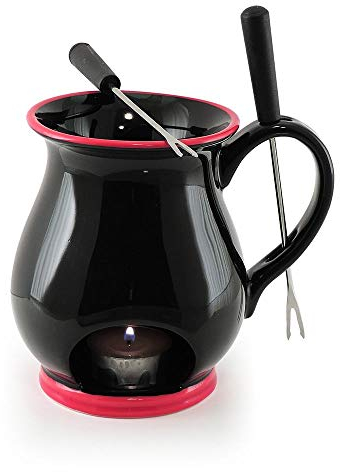 Swissmar F66328 Indulge Schokoladen Fondue Becher Set 4-teiliges, Keramik/Edelstahl, Schwarz, 125ml, Schokofondue Teelicht Beheizt, mit 2 Fondue Gabeln, Spülmaschinenfest, Geschenkset