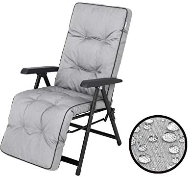 HOBBYGARDEN Gartenstuhlauflagen Hochlehner mit Kopfteil - Stuhlkissen für Gartenstühle und Klappstühle – Robust Stoff - Sonnenliegenkissen - Auflagen mit extra hohem Komfort 50x160 cm - Asche