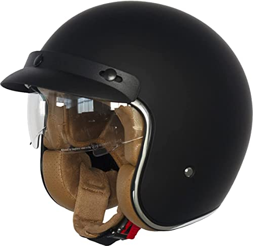 Jethelm mit Visier by BS Way: Hochwertiger Motorradhelm, ECE-Zertifiziert für Herren und Damen - Ideal für Roller, Moped, Mofa und Scooter - Retro Helm Design, Halbschalenhelm Matt Schwarz
