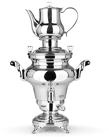 BEEM REBECCA + Samowar – 5 l | Acciaio inossidabile | Teiera elettrica turca | 1800 W | Teiera in acciaio inox da 1,3 l | Bollitore da 5 l | NUE: dispenser con funzionamento con una sola mano