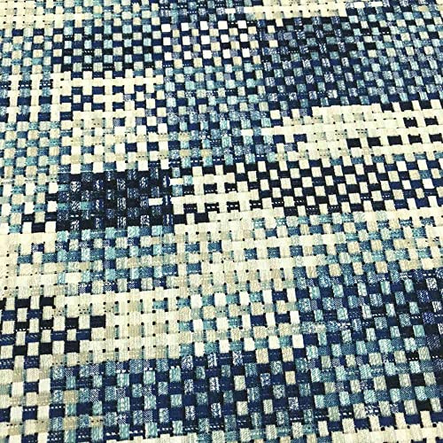 Kt KILOtela - Tela Loneta Estampada, Decoración, Cojines, Tapizar, 100 cm Largo x 280 cm Ancho | Geométrico, Mimbre - Azul ─ 1 Metro