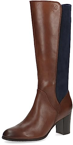 CAPRICE Damen Hohe Stiefel mit Absatz Memotion aus Leder bis zum Knie Weite G, Braun (Cognac/Ocean), 38 EU