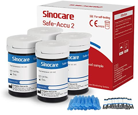 Sinocare Test Strips, (Safe Accu2) Blood Sugar Test Strip, Diabetes Test Strip for Safe Accu2, 100pcs Blood Glucose Test Strips+100pcs Lans.