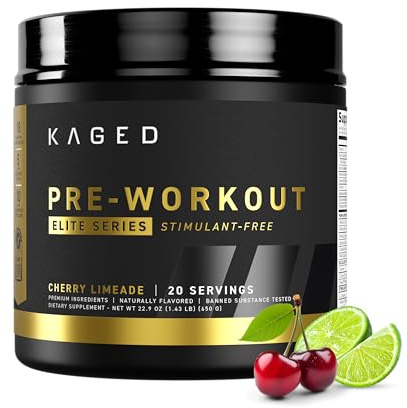 Kaged Pre Workout Elite Stim Free Powder | Cherry Limeade | Pre-Workout with Creatine, Beta Alanine, L-Citrulline, BCAAs | Caffeine Free | Pre Supplements for Men & Women | 20 Servings