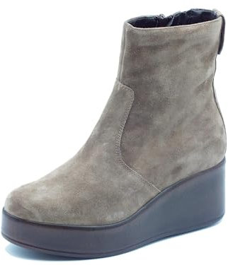 Valleverde 28550 Camoscio Tortora Tronchetti per Donna in Nabuk con Lampo e Zeppa Alta (Taglia 36)