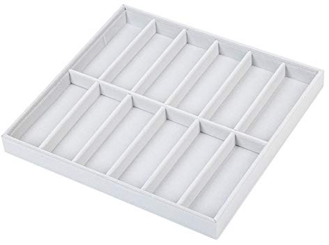 Cocoarm Caja de almacenamiento para gafas de sol, 12 compartimentos, bandeja de almacenamiento de 38 x 36 x 3,7 cm, soporte para gafas y relojes, apilable, bandeja para joyas, divisores internos