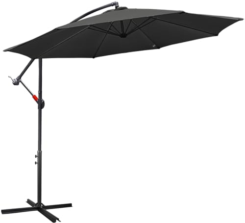 Fiqops Sonnenschirm Ø 350 cm Grau mit Kurbel| Ampelschirm mit Ständer | Gartenschirm Sonnenschutz UV-Schutz Aluminium | Kurbelschirm Marktschirm wasserdicht für Garten