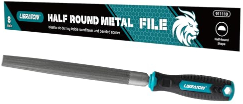 LIBRATON Lima Media Caña de 8 Pulgadas, Herramienta de Archivo de Metal con Mango Ergonómico, Lima de Mano para Metal, Metalurgia, Madera, Plástico, Lima Plana para Refinar, Dar Forma y Raspar