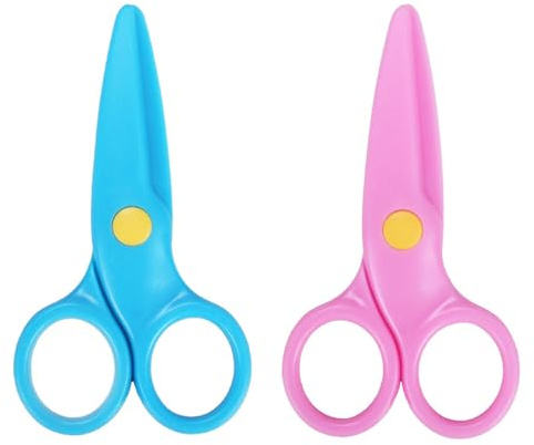 2 paia di forbici di sicurezza per bambini, forbici per bambini a punta tonda, forbici per neonati, forbici per bambini per tagliare carta da disegno fai da te, forbici regolabili per aprire e