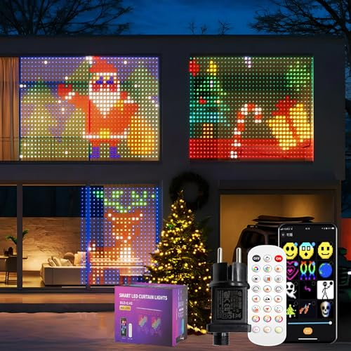 CILIENG Luces de Cortina Interior, 400 LED Luce Dinámicas RGB para Bricolaje, 300+ Modos de Escena Luces de Navidad Exterior, Sincronización con Música, Control de APP/Control Remoto(1,5×1,5m)